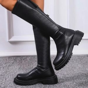 NEW Faux Leather Knee High Black Fisherman Boots